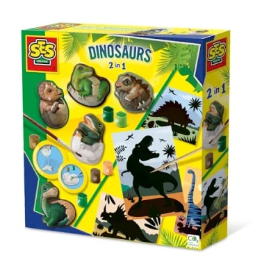 Afbeelding van SES Dino&#039;s 2 in 1 Gieten en schilderen scratch gedetailleerde gietmal sneldrogend gips grote kaarten knutselen jongens