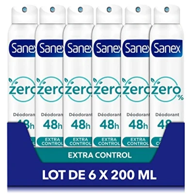 Afbeelding van SANEX Deodorantspray 0% Extra Control Deodorant voor dames en heren 48 uur effectief zonder alcohol, aluminiumzout 6 x 200 ml
