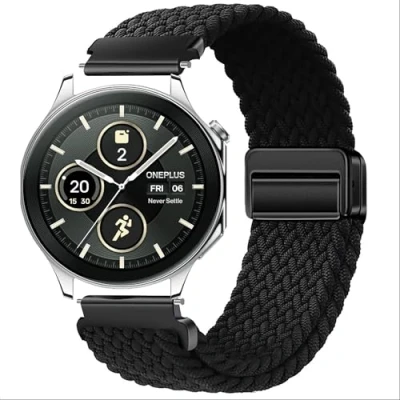Afbeelding van GIOPUEY Compatibel met OnePlus Watch 2 armband, reservearmband van flexibel gevlochten nylon, uniseks, zwart
