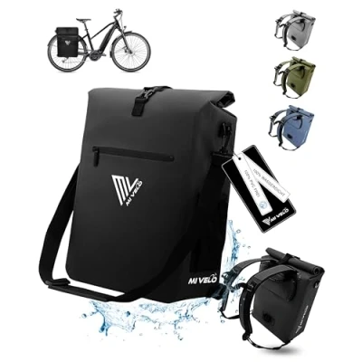 Afbeelding van Fietstas voor bagagedrager, 3 in 1 bagagedragertas, rugzak, schoudertas, 100% waterdicht en PVC vrij, met uitneembare laptoptas (25 liter), zwart