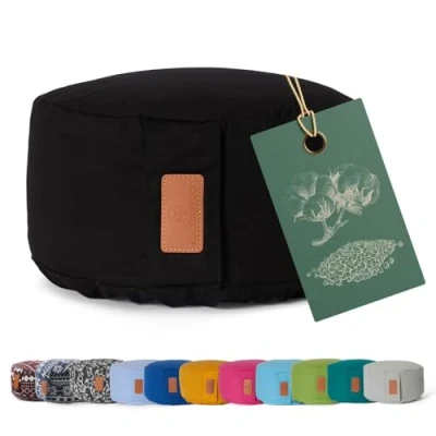 Afbeelding van #DoYourYoga Yoga kussen »Vishnu« rond meditatiekussen met bio organische boekweit schalen vulling H:15cm, diam.30cm zwart