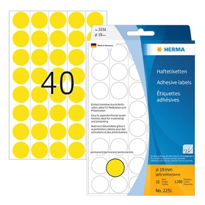 Image de HERMA étiquettes multi usage, diamètre: 19 mm, jaune rond, grand paquet contenu: 1280 pièces 2251