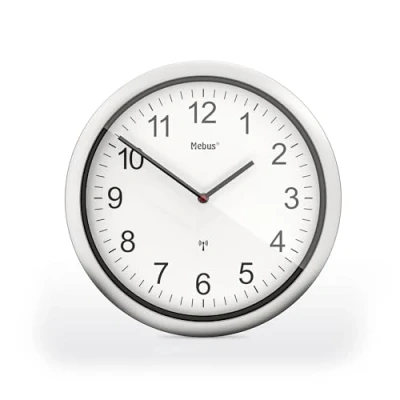 Afbeelding van Mebus 19809 Wandklok Zendergestuurd 25 cm x 4 Zilver Slepend uurwerk (geluidsloos)