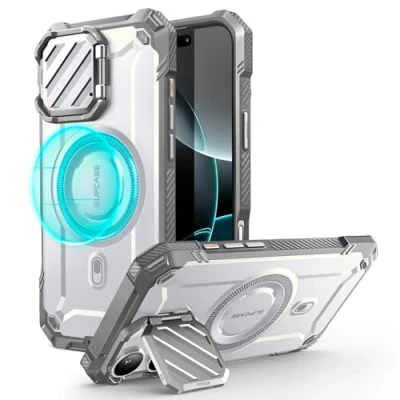 Afbeelding van SUPCASE UB Pro MagXT Hoesje Geschikt voor Apple iPhone 16 Max Back Cover met Camera Protector Kickstand Compatibel MagSafe Extra Bescherming Wit