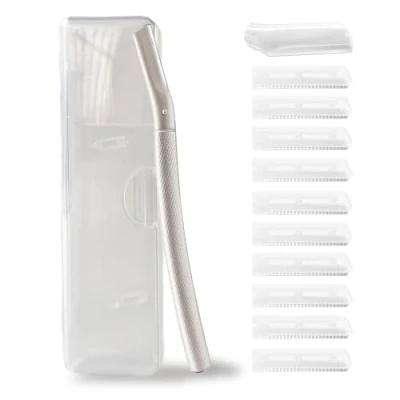 Image de Ruimooto rasoir à sourcils avec 10 lames de inoxydables, épilateur pour le visage femme, en métal qualité supérieure, tondeuse sourcils, et les