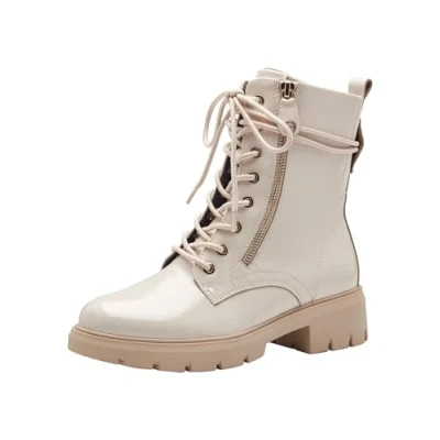 Afbeelding van Tamaris Enkellaarsjes met plateauzool, Dames, Maat: 38, Creme patent Leer/ synthetisch
