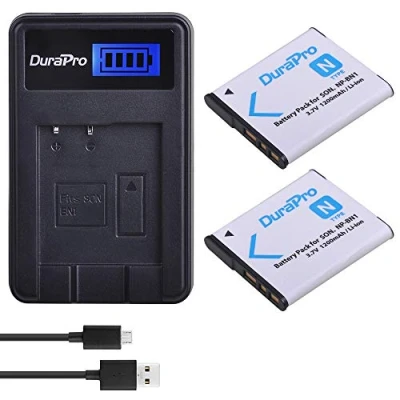 Afbeelding van DuraPro Set van 2 NP BN1 batterijen + USB lcd oplader voor Sony Cyber Shot DSC W800, WX220, W830, W810, QX30, QX100, QX10 digitale camera