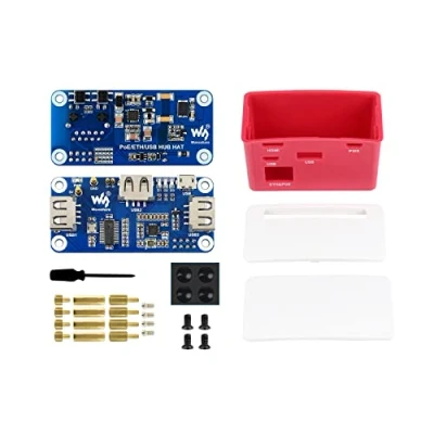 Afbeelding van PoE Ethernet/USB HUB Hoed met Box voor Raspberry Pi Zero/Zero W/2 W/Zero WH/2 WH, Power Over Ethernet USB Case, 1 x RJ45 poort, 3 2.0 poorten, 802.3af compatibel
