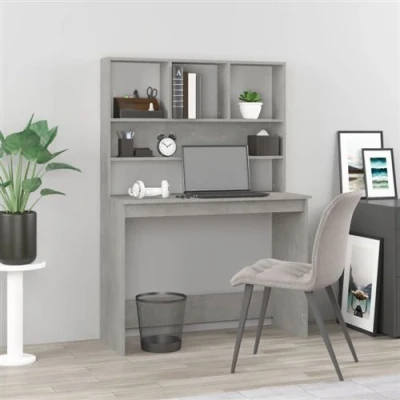Image de vidaXL Bureau avec étagères Gris béton 102x45x148 cm Bois d&#039;ingénierie823004