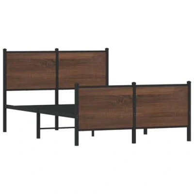 Afbeelding van Bedframe hoofd en voeteneinde metaal bruin eiken 120x190 cm