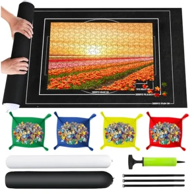 Afbeelding van TNOMSNO tapis puzzle 1500 pièces, pour enfants 1000 500 portable feutre, table 116 x 66 cm, noir