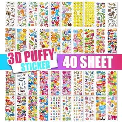 Afbeelding van colortouch 40 vellen 3D stickers voor kinderen, verschillende opgeblazen, leraren, jongens, meisjes, peuters, met cijfers, letters, dieren,