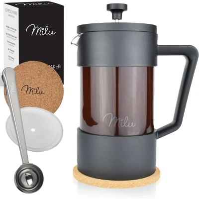 Afbeelding van Milu Franse Koffiepers french press cafetière 350ml 600ml 1L Glas handmatige koffiemachine Coffee make (Zwart, (3 Kopjes)