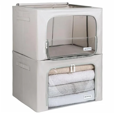 Afbeelding van Starre opvouwbare kledingopbergbox met ritssluiting, opbergtas voor dekbedden, kleding, beddengoed, opbergdoos kleding kledingdoos
