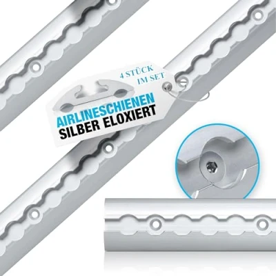 Afbeelding van NTG 4 stuks 1 m halfronde aluminium vliegtuigrails met gaten, laadbeveiliging voor vrachtwagens, aanhangers en campers, sjorrail geboord zilver geanodiseerd, 1000 mm