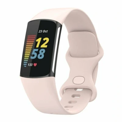 Afbeelding van FitBit Charge 5 &amp; 6 Sportbandje met dubbele lus Zand roze Maat: L