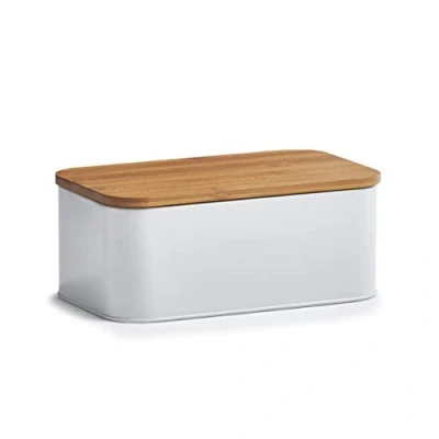 Afbeelding van Zeller Luxe Broodtrommel hout / wit met deksel 31 cm brooddoos brood bewaardoos