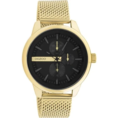 Afbeelding van OOZOO Timpieces goudkleurige horloge met steengrijze klittenband polsband C11008