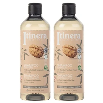Afbeelding van ITINERA Shampoo voor gekleurd haar met chandler noten uit Veneto, 95% natuurlijke ingrediënten, 370 ml x2