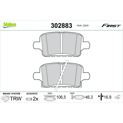 Afbeelding van VALEO 302883 Remblokkenset Achteras Incl. slijtage waarschuwingscontact Zonder schroeven, Met anti kreukplaat OPEL: Insignia B Grand Sport