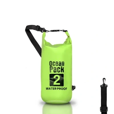 Afbeelding van Waterdichte rugzak, rolsluiting en schouderriem, telefoonhoes heuptas voor zee, boot, vissen, rafting, strand, watersport (groen, 2 l),, Groen, tas