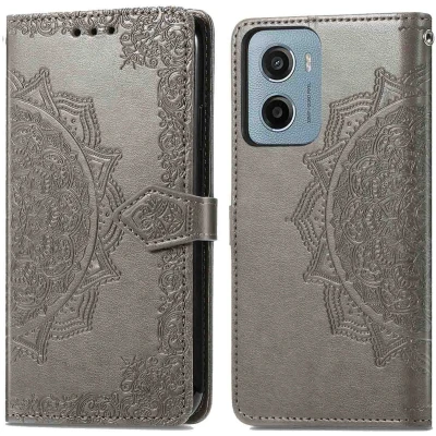 Afbeelding van imoshion Hoesje Geschikt voor Motorola Moto E15, G05 Mandala Bookcase Grijs