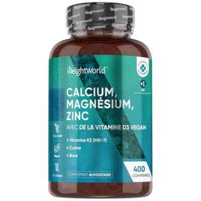 Afbeelding van WeightWorld Calcium, Magnesium en Zink met vitamine D3 400 vegan tabletten voor meer dan 1 jaar voorraad