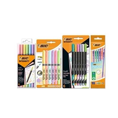 Afbeelding van BIC Pastel Schrijfwaren Set Bundel van 23 met Viltstiften Vulpotloden Markeerstiften en Fineliners
