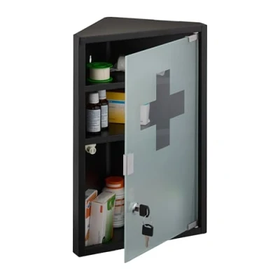 Afbeelding van medicijnkastje afsluitbaar 45x30x17,5 cm voor hoek staal zwart