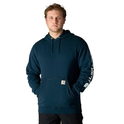 Afbeelding van Carhartt Sweatshirt met wijde pasvorm, middelzwaar, logo op de mouwen, capuchon, heren, blauw (marineblauw), S