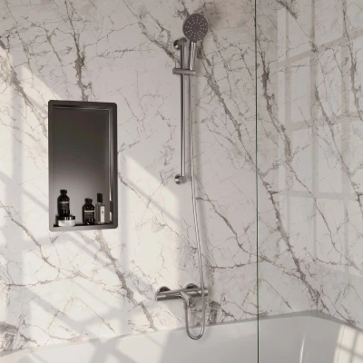 Afbeelding van Brauer Brushed carving Badkraan Opbouw glijstang 2 functies knoppen handdouche rond 3 standen PVD geborsteld RVS