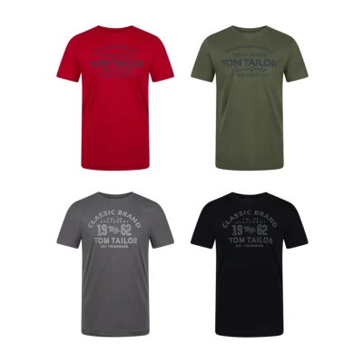 Afbeelding van Tom Tailor Heren T Shirt O Neck 4 Pack regular fit Veelkleurig 3XL Ronde Hals Volwassenen Opdruk Print Shirts