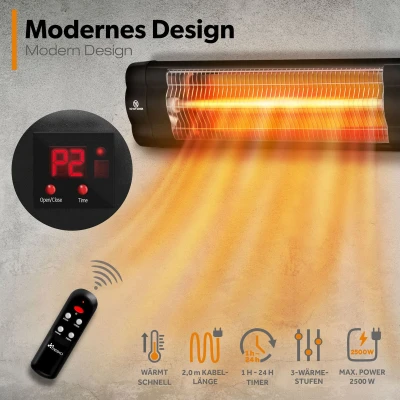 Afbeelding van TRESKO Infraroodverwarming, 2500 W, met afstandsbediening, elektrische terrasverwarming 3 warmtestanden, voor binnen en buiten, led display