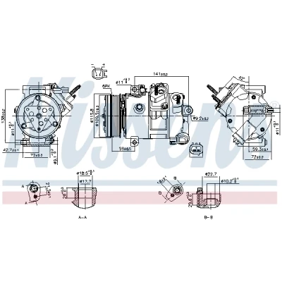 Afbeelding van NISSENS 890772 AC Compressor 7SBH17C 12 PAG 46 YF R 134a FORD: Transit Custom V362 Van, S Max Mk2