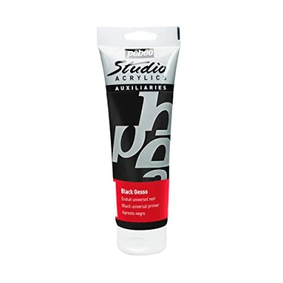Afbeelding van Pébéo, Studio Acrylics 250 ml, gesso, zwarte onderlaag voor acrylverf om al je ondergronden te bereiden, acrylgesso, ml