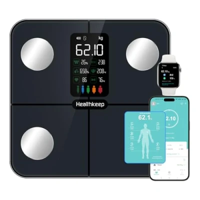 Image de Pèse Personne Balance Connectée avec Affichage VA, Balances Numériques Fréquence Cardiaque, Électronique Impédancemètre 15 Données Corporelles pour APP Smartphone 180kg/400lb