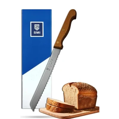 Afbeelding van SMI Gekarteld mes, boter, strooier, tafelmes, broodmes, smeermes, houten handvat, gemaakt in Duitsland