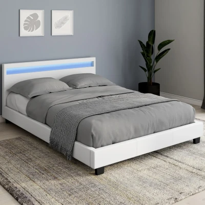 Afbeelding van Lit double NEO 140 x 190 CM PVC blanc avec sommier et LED intégrées