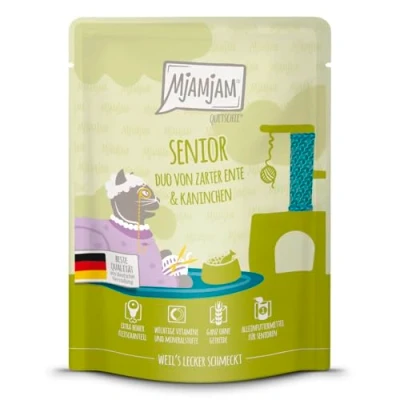Afbeelding van MjAMjAM Cat Heerlijke maaltijden Senior Duo Pouch 6x300g Eend &amp; Konijn