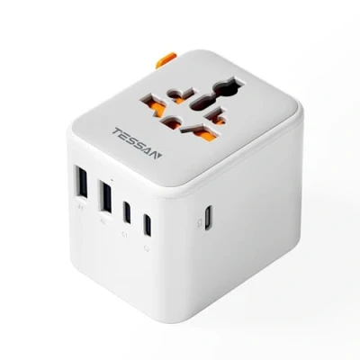 Afbeelding van TESSAN universele stekkeradapter, oplader met 3 USB C en 2 A, 2500 W, reisadapter voor VS, Thailand, Japan, VK, Brazilië, Australië, Spanje, Maleisië, India