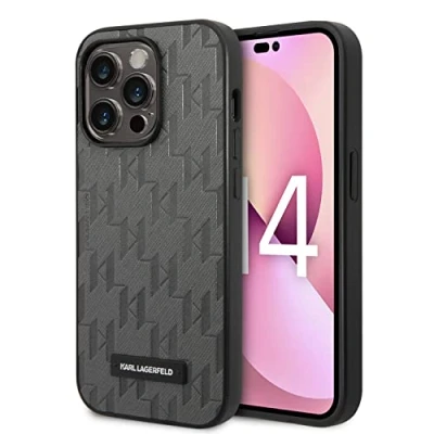 Afbeelding van Karl Lagerfeld Smartphonehoesje voor Apple iPhone 14 Pro Grijs Saffiano Leer Uitstekende Bescherming