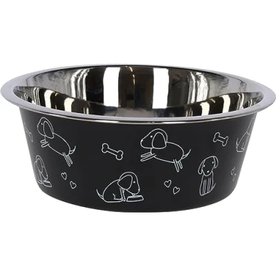 Image de KERBL PET Gamelle en acier inoxydable Noir avec motif env. 1800 ml