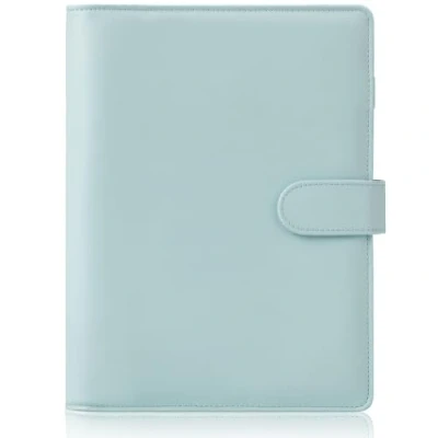 Afbeelding van HAUTOCO A5 ringbandafdekking van PU leer, formaat, navulbaar, notitieboek, planner, organizer, met magnetische gespsluiting, mintblauw