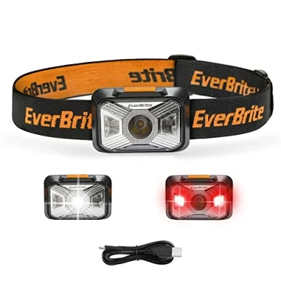Afbeelding van EverBrite USB oplaadbare hoofdlamp met wit en rood licht, 4 verlichtingsmodi, verstelbaar, 200 lm, hoofdzaklamp voor vissen, kamperen, lezen, wandelen