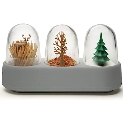 Afbeelding van Qualy Zout , peper en tandenstokerhouder “Forest Ecology W64 x L175 H99 mm 255gr transparant grijs
