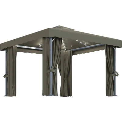 Afbeelding van VidaXL Prieel met gordijn en LED lichtslinger 3x3 m taupe