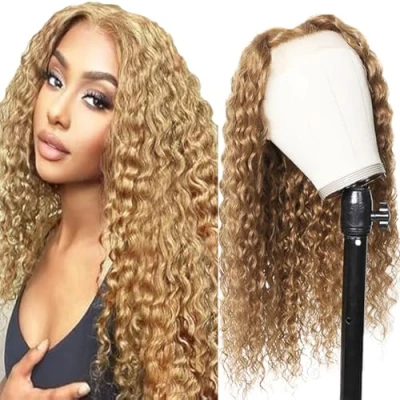 Afbeelding van Tuheerst Blonde Menselijk Haar Pruik Diepe Golf voor Dames Echt 4X4#27 van Zwitserse Kant 100% Onbewerkt Braziliaans Remy Geen Smell Vrouwen 66 cm