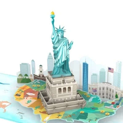 Afbeelding van MOKIO® Reisvoucher Pop Up Vrijheidsbeeld in Amerika 3D Cadeaukaart voor Vakantie de VS, Cadeaubon een Noord Amerikaanse stedentrip
