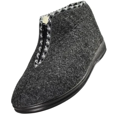 Afbeelding van APREGGIO Pantoffels voor dames, warm, comfortabel, met ritssluiting, wolvilt en wollen vulling, binnen buiten, winterpantoffels, zwart.