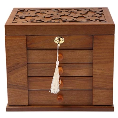 Afbeelding van Changsuo Sieradenkistje van hout voor dames, organizer massief met combinatieslot sieraden, halskettingen, ringen, opbergdoos in vintage stijl spiegel (kersen)